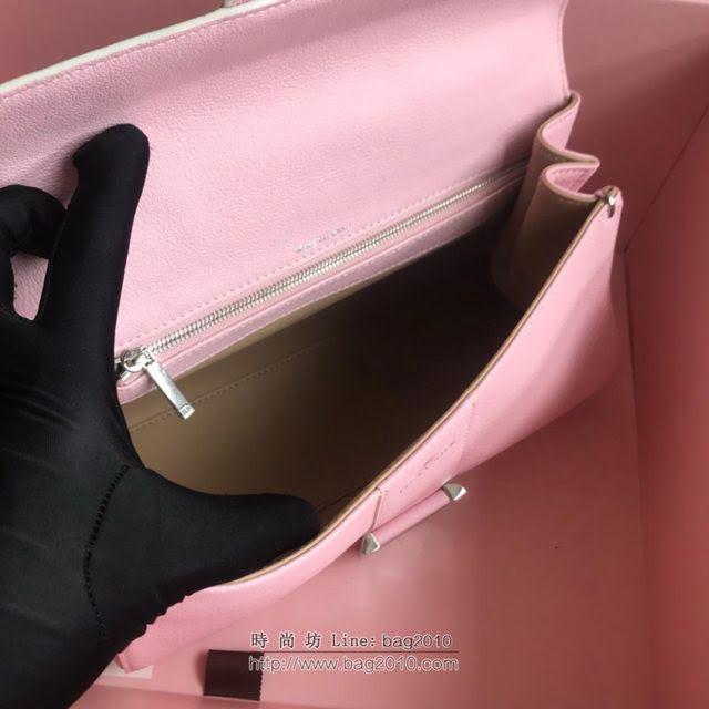 DELVAUX女包 2019春夏最新色 專櫃原廠皮 德爾沃女手提包 DS0028粉色銀扣 大號Delvaux單肩包  fcs1141
